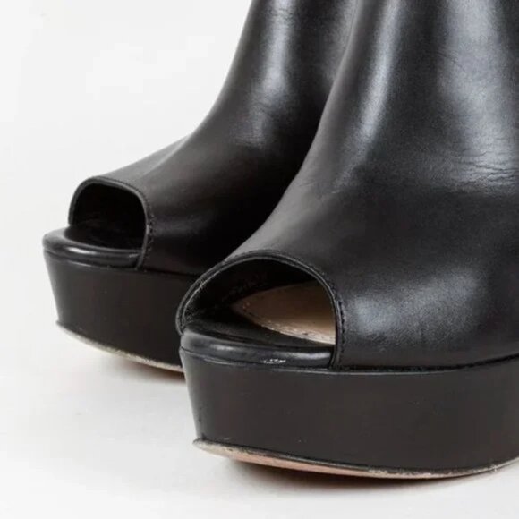 Prada Black Leather Peep-Toe Platform Sandals - Picture 6 of 10